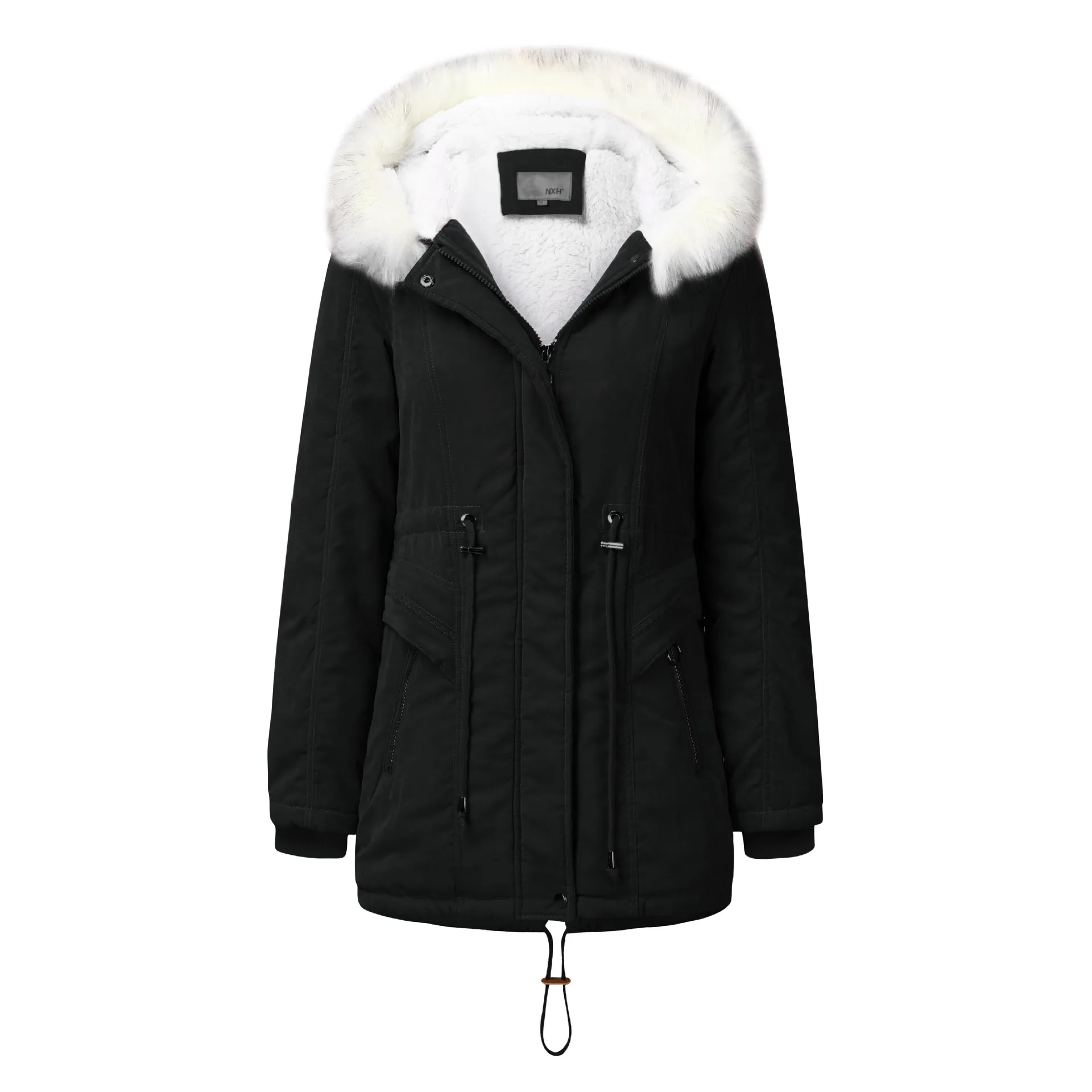 

Women'S Cotton-Padded Jacket Fleece Mid-Length Hooded Winter Warm Plus Fleece Coat Multiple Colour Overcoat