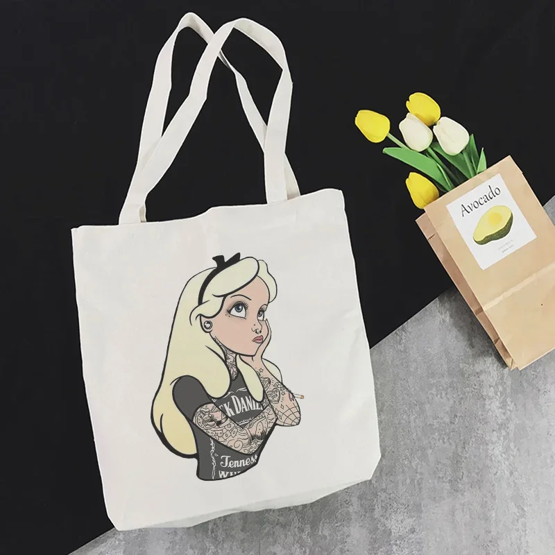 Холщовые сумки через плечо с мультипликационным принтом принцессы Алисы и тату в