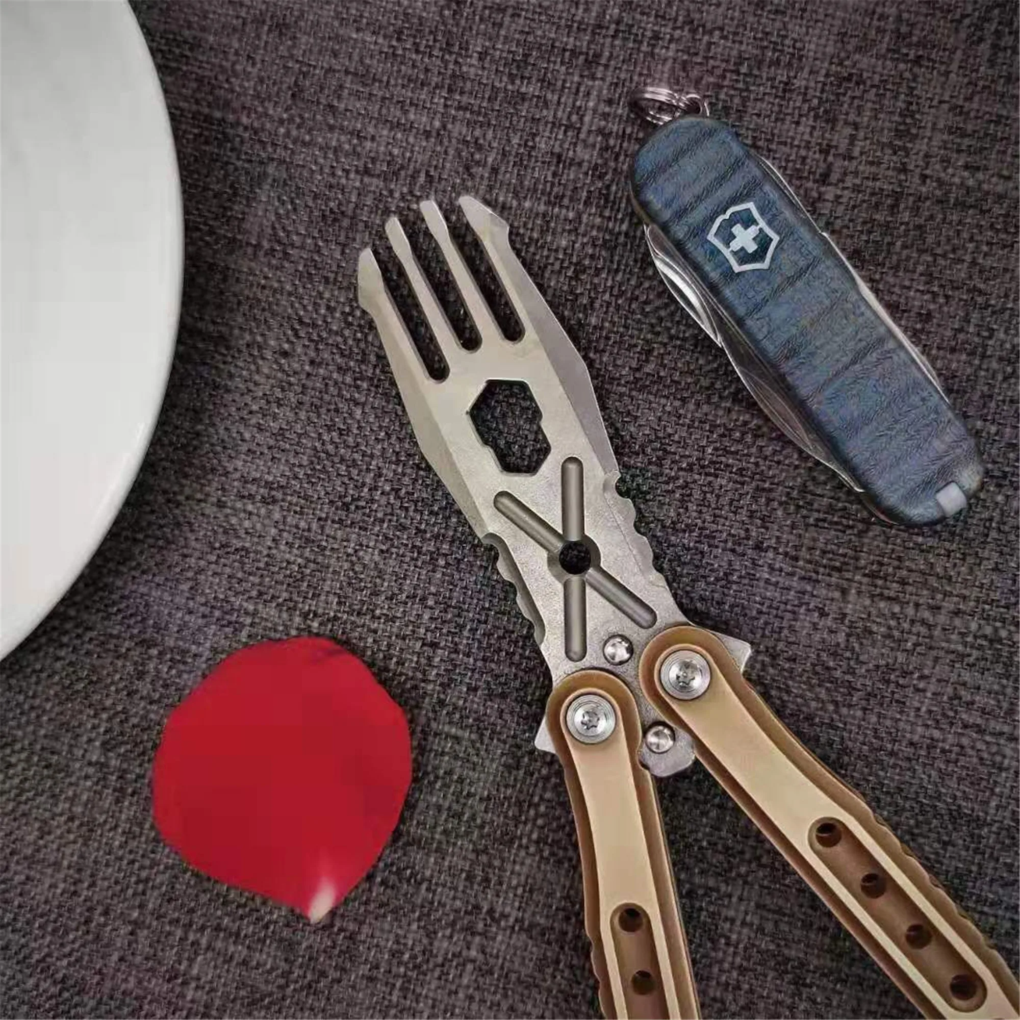 Bronze Handle Titanium Fork EDC Camping Multi Tool MOYE Works Baly Version2 | Outdoor Tableware