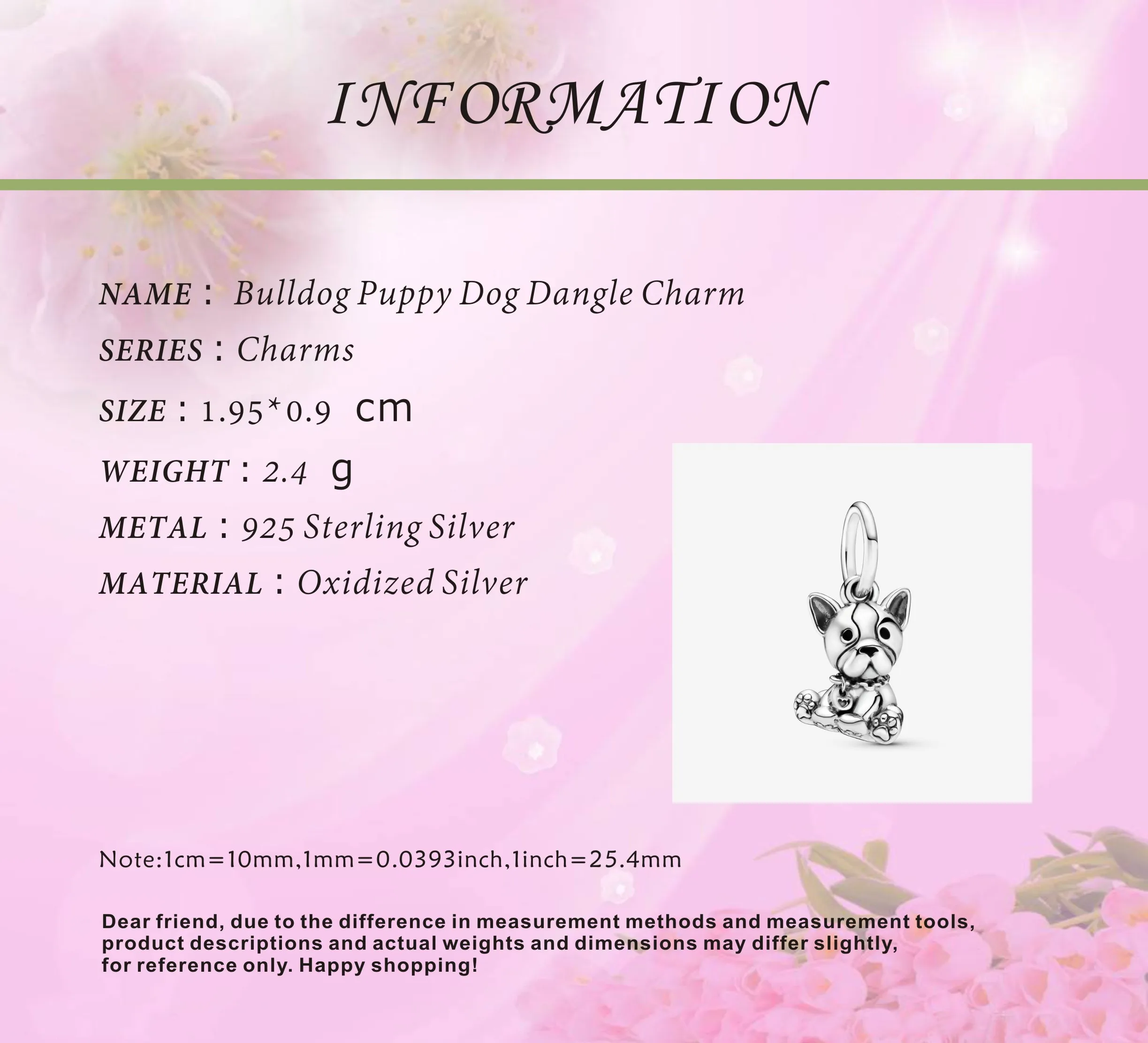 

Fashion Silver 925 Jewelry Beads Bulldog Puppy Dog Dangle Charm Fit Original Pandora Bracelets Women DIY Gift