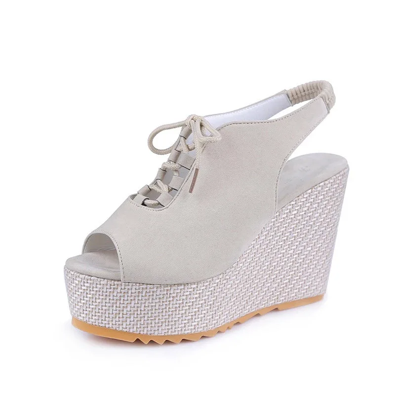 

High Heel Sandal for Women Shoes Lady 2021 Clogs Wedge Open Toe Espadrilles Platform Suit Female Beige High-heeled New Comfort L
