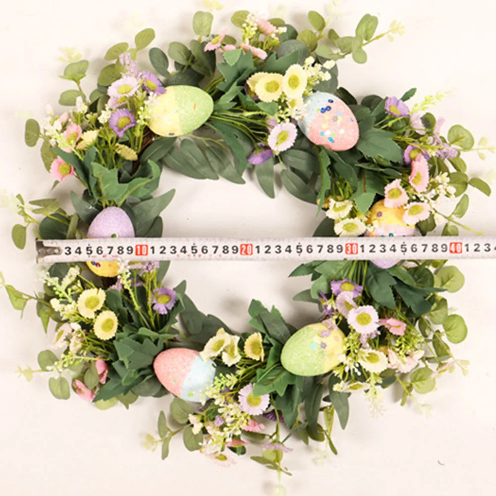 

New Happy Easter Flower Wreath Diy Crafts Colorful Egg Atmosphere Decoration Rattan Artificia Wreath Home Party Decor