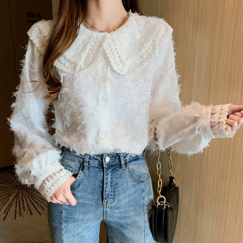 Женская блузка с длинным рукавом в Корейском стиле модная офисная отложным