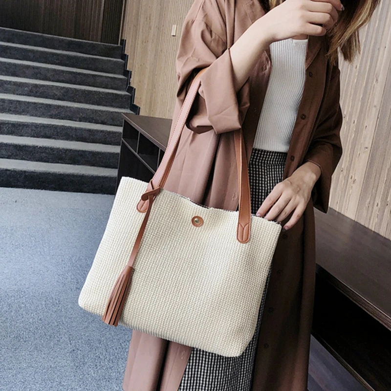 

Straw Handbags Summer Beach Women's 2021 New Shoulder Bags Large Capacity Soft Simple Design Handmade Female Fashion Tote