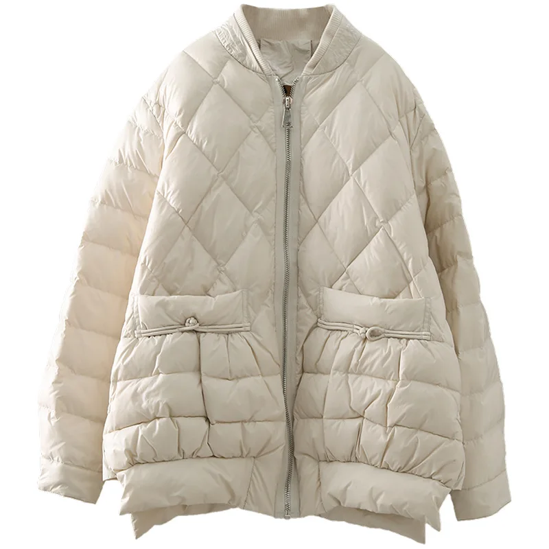 Winter Down coat Women Large size Loose Warm Coat 2019 New Tops V-Neck Zipper Casual Female White duck down jacket |