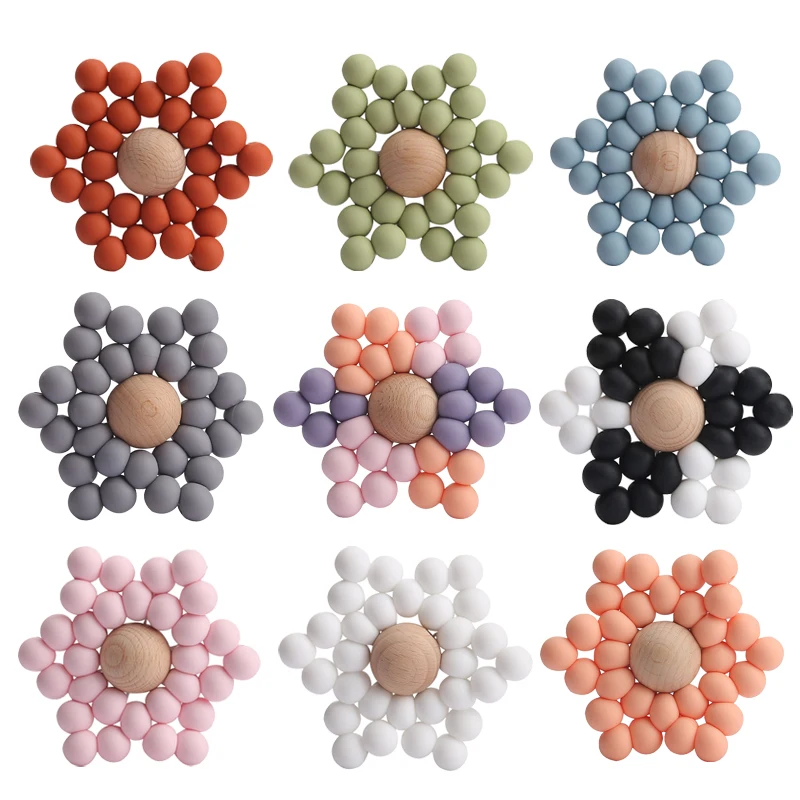 

9 Colors Handmade Hexagon Wooden Teether Food Grade Baby Teethers Nursing Infant Teether Toys Gift BPA Free