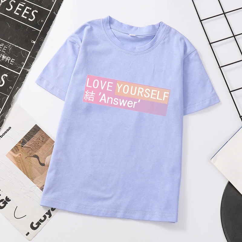 Летняя Корейская одежда в стиле K-POP хлопковые футболки с коротким рукавом для