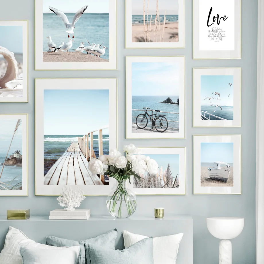 

Пляжная ракушка деревянная моста велосипед птица яхта настенное искусство в скандинавском стиле холст живопись плакаты и принты гостиная ...