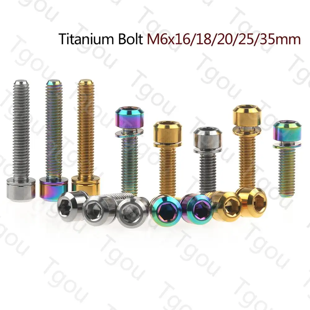 Титановый болт Tgou M6x16/18/20/25/35 мм Шестигранная головка с шайбой винт для велосипеда