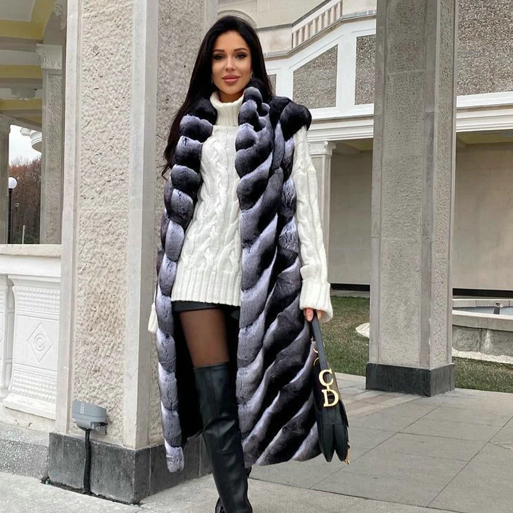 Winter Fashion Real Rex Rabbit Fur Vest Turn-down Collar Thick Warm Fur Overcoats Sleeveless Natural Woman Rex Rabbit Fur Vests