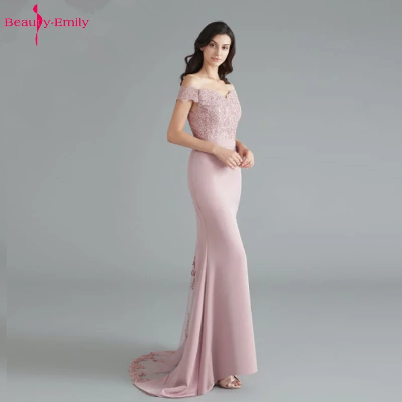 Beauty Emily платья подружки невесты с открытыми плечами Длинные вечерние для