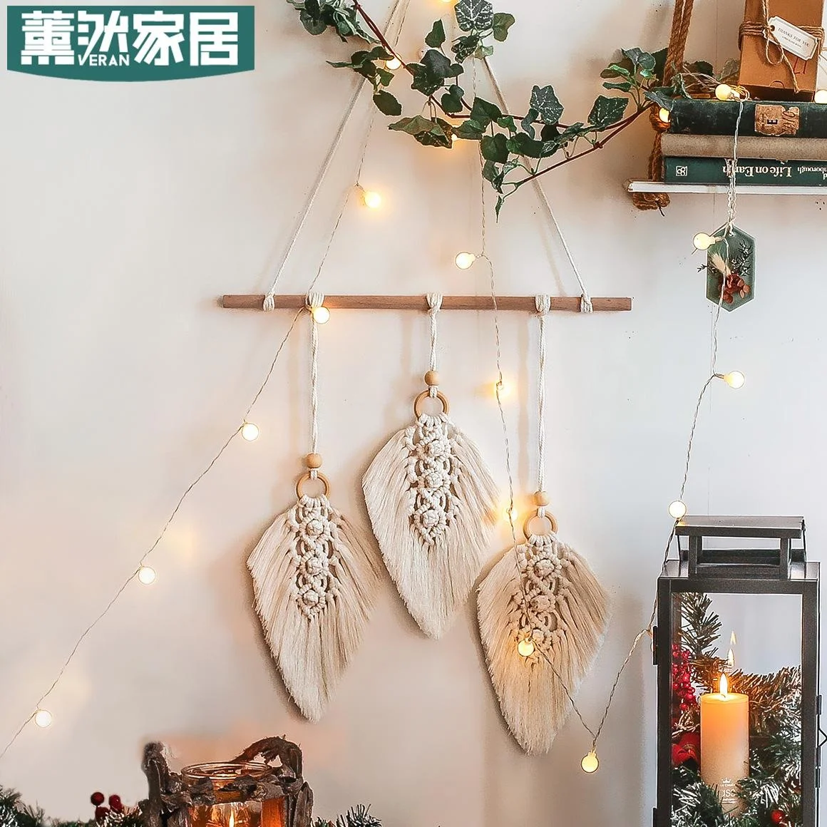 

Настенный гобелен в стиле бохо ручной работы с подвесками и листьями макраме, богемное ремесло, украшение для комнаты, домашний декор для де...