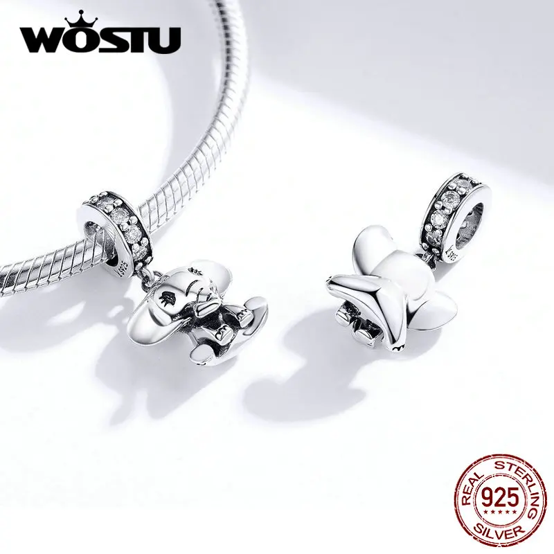 WOSTU, Новое поступление, бусины в виде слона, 925 пробы, серебряные подвески, подходят к оригинальному браслету, подвеска в виде животного для женщин, хорошее ювелирное изделие, FIC1338