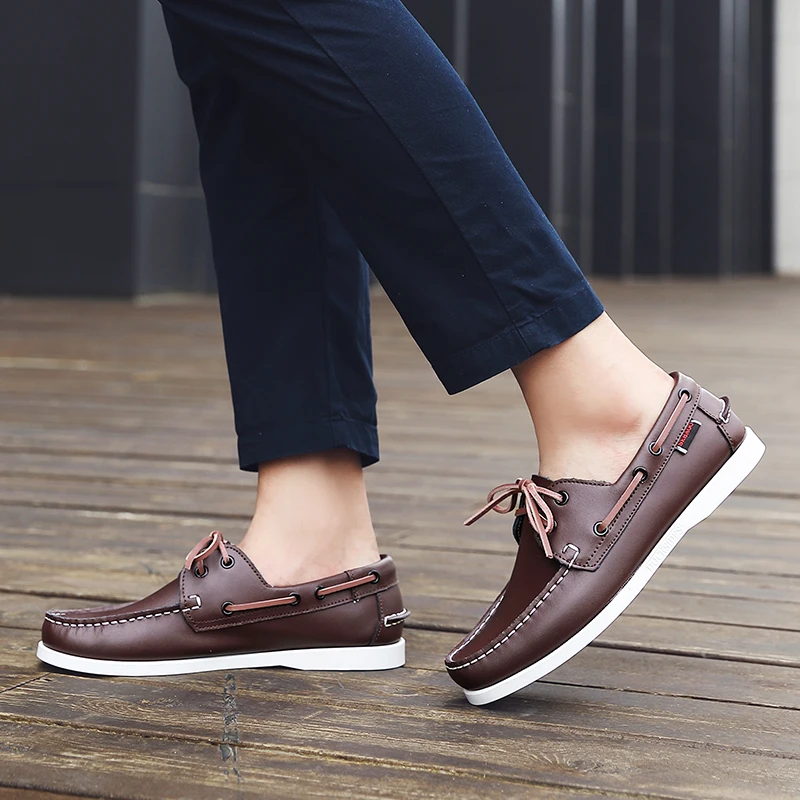 

2021 Fashion Trend Genuine Leather Male Casual Breathable Men Lace-up Leather Casual Shoes Men's Flats Male Driving Shoes