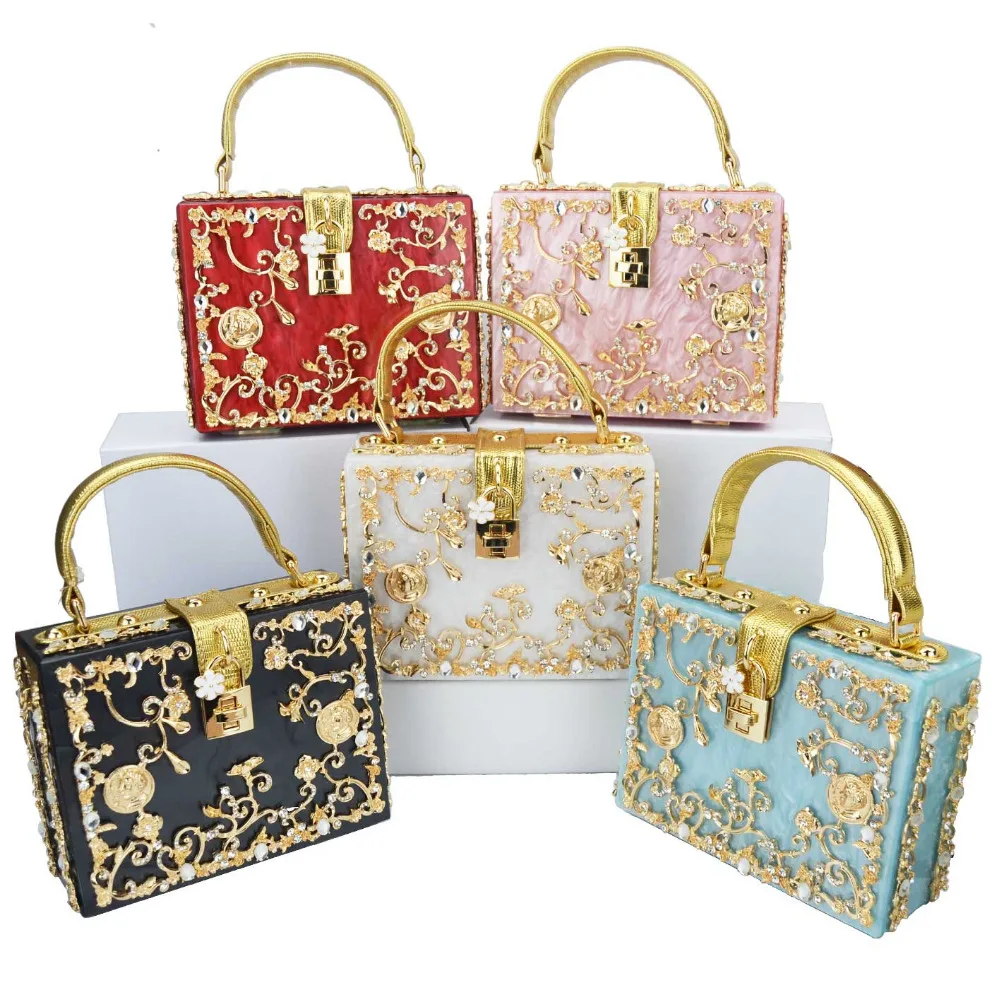 Элегантная акриловая сумка в твердом футляре дамские сумки с цветком и