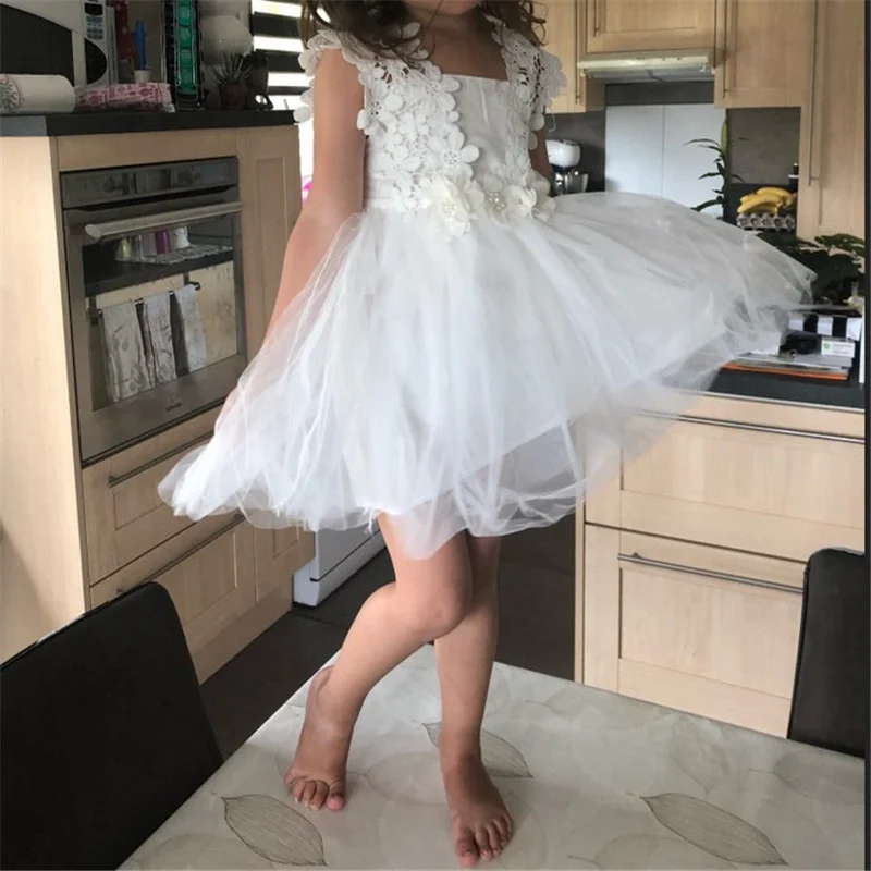 2-7Y Kid Baby Girl Sweet Flowers Sleeveless Ceremonies Wedding Party Mesh Tutu Dress Children Toddler Clothes Gown | Детская одежда и