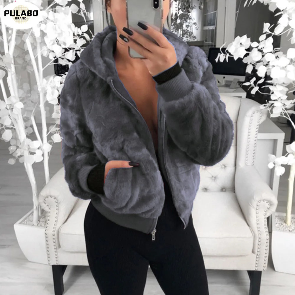 

Новое Женское пальто с капюшоном из искусственного меха, приталенная куртка из искусственного меха с высокой талией