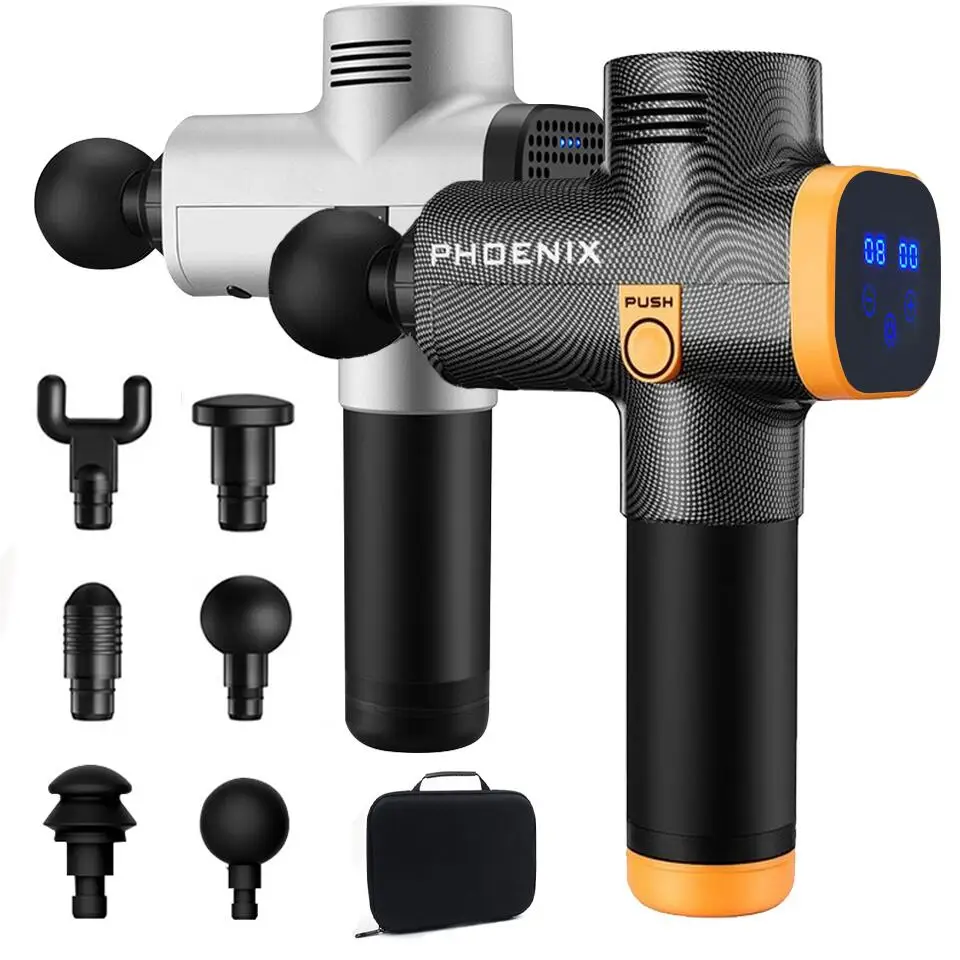 Percussion Massage Gun Phoenix a2 Silver Body Massager Electric 6 Heads Pistol Massager Phoenix MG49127