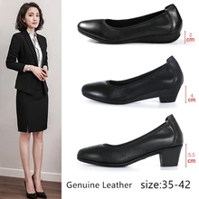Baldauren Women Flats Genuine Leather OL Office Shoes Wedges Chunky Soft Walking Shoes Black High Qu