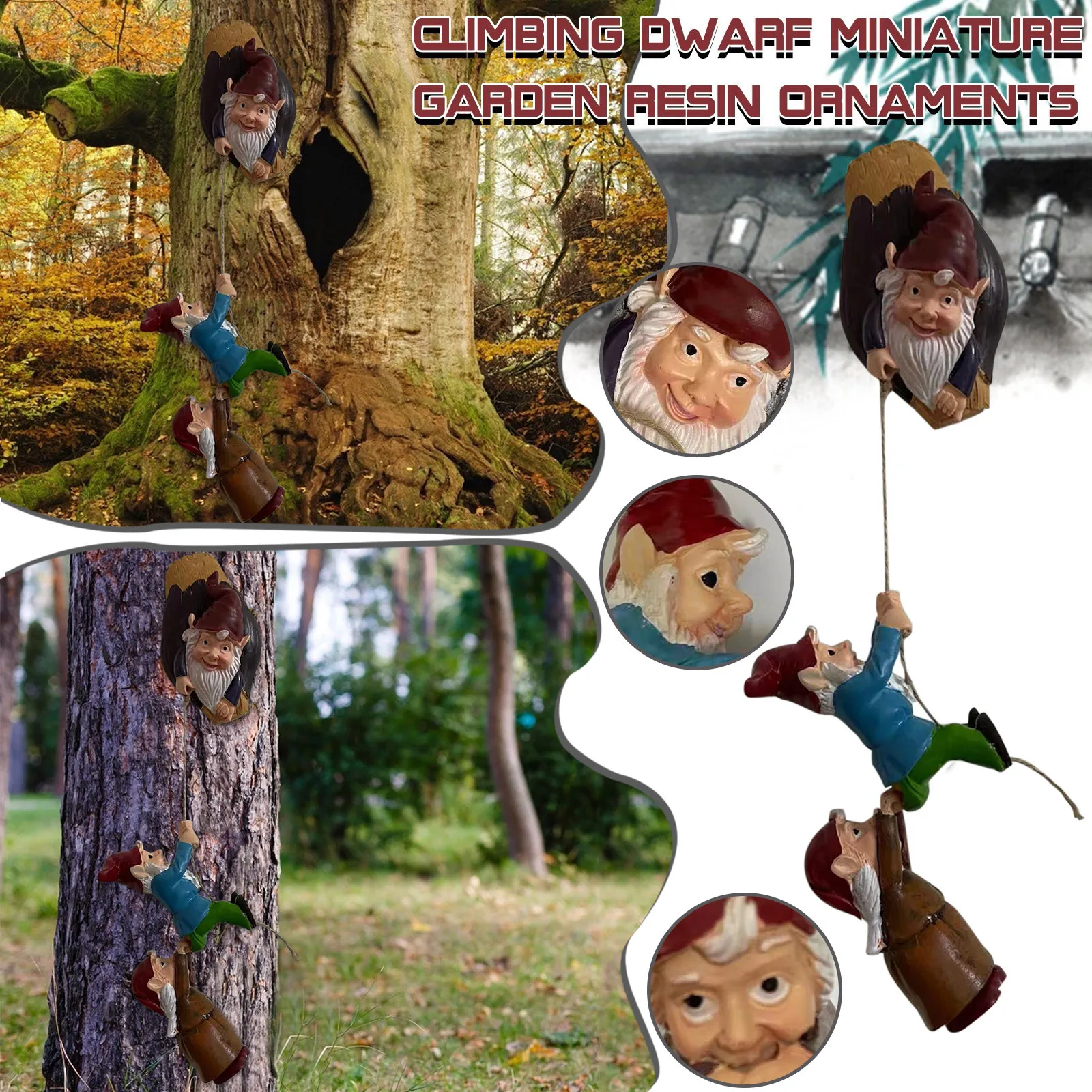 Climbing Gnomes Tree Hugger Decor-Gnomes Garden Sculpture-Outdoor Whimsical Statue-Garden Yard Art Decoration Ornament |