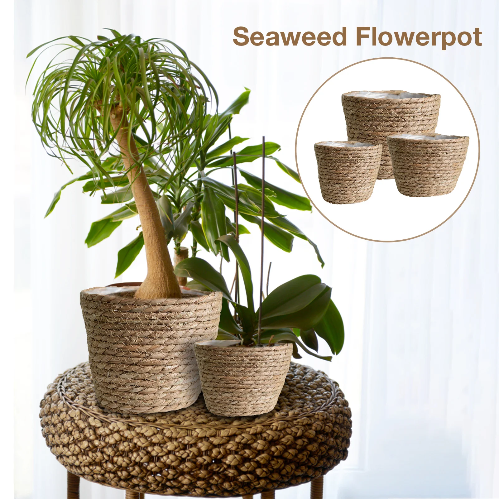 

Woven Flower Pot Cover Equipped With Internal Plastic Lining Durable Natural Flower Pot Planter Decoration