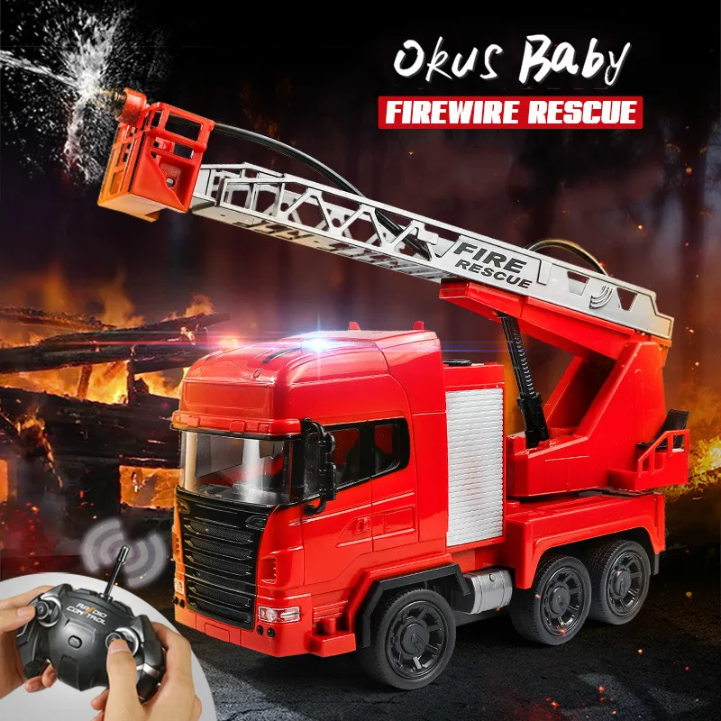 

RC Fire Rescue Truck Car Electric Fire Engine With Ladders Rechargeable One-button Water Spray Remote Control Car Toy For Kids