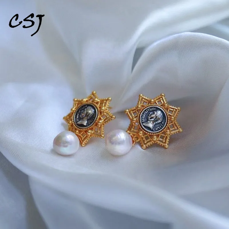 

CSJ Vintage Fresh Water Pearl Jewelry Sets Sterling 925 Silver for Women Lady Wedding Party Birthday Gift