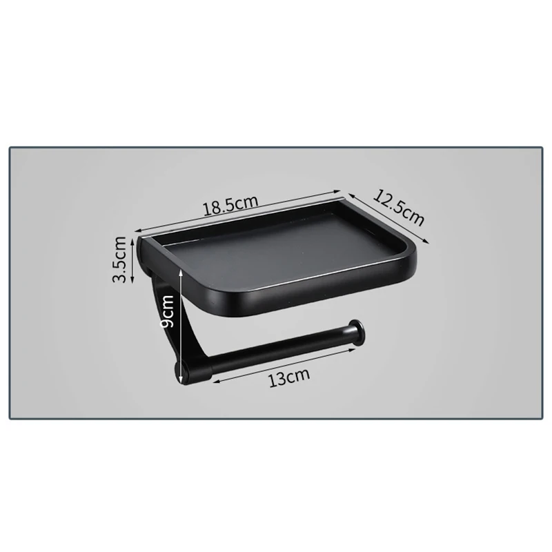 

1pcs Wall Mounted Black Toilet Paper Holder Tissue Paper Holder Roll Holder With Phone Storage Shelf Bathroom Accessories