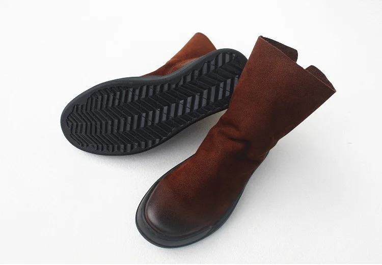 Careaymade-Genuine Leather Thick-soled Women's Shoes Round-toed Original Handmade Single boots Flat-soled Retro Leisure boots