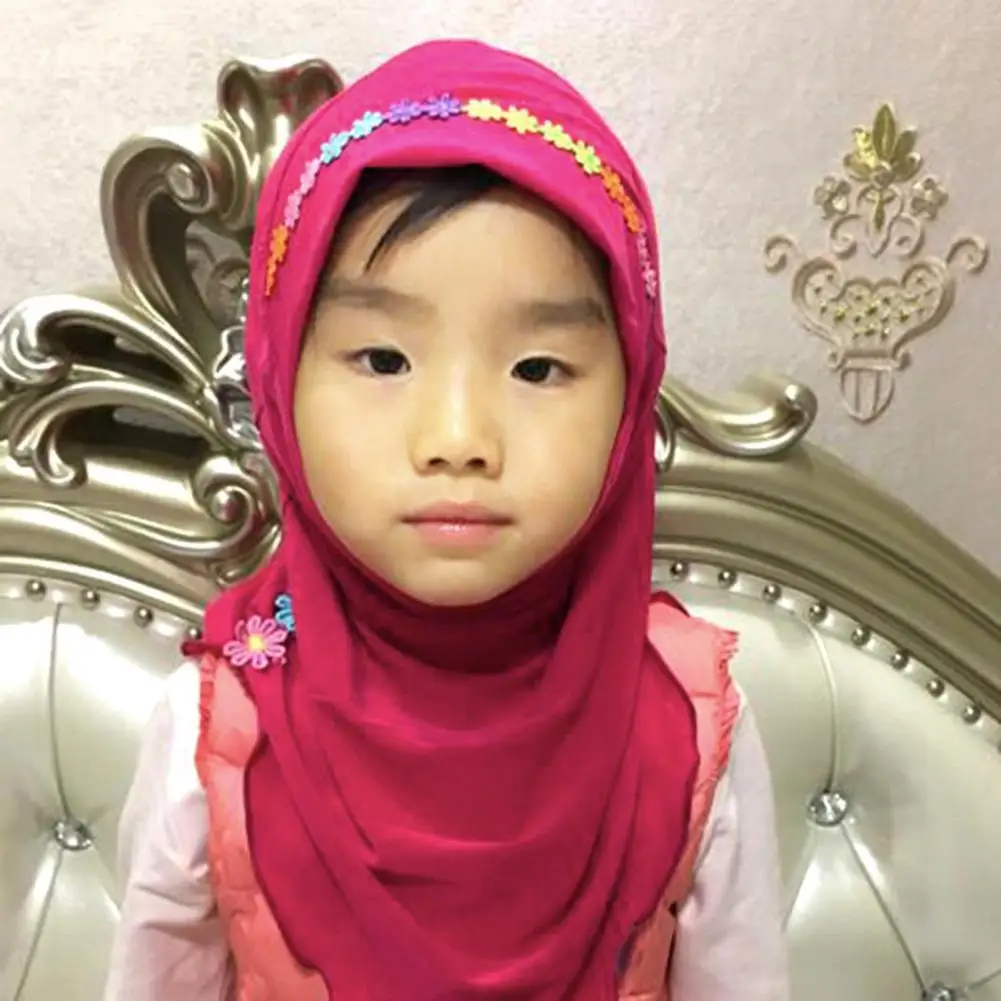 

Muslims Kids Girls Flower Hot Drilling Hijab Hats Child Islamics Headscarf Caps Islamics Turban Full Cover Banadanas Casual