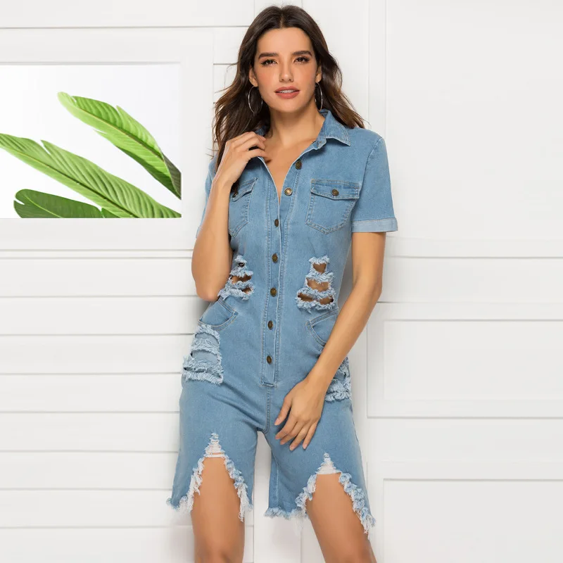 Women Sexy Denim V Neck Slim Jumpsuit Jeans Shorts Overalls Beach Romper Trousers | Женская одежда