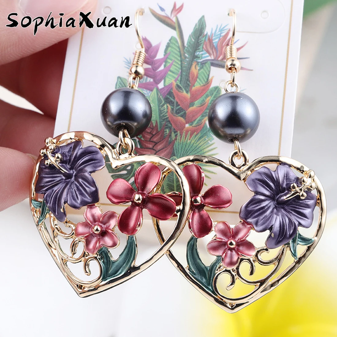New Design Jewelry Hawaiian Fflower Earring Colorful Frangipani Handmade Gold Plated Heart Holiday Earrings for Women 2021 Gift images - 6