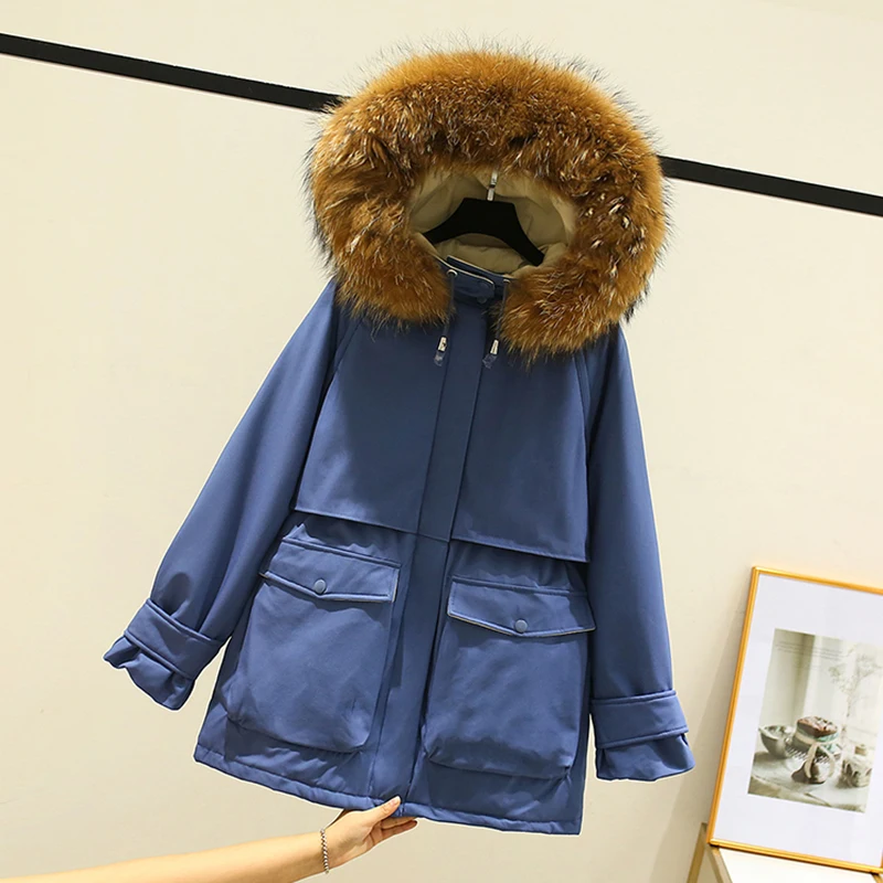 

Fashion Women 90% White Duck Down Coat Female Thick Warm Snow Parkas Outerwear Hot Winter Large Natural Fur Hooded Down Jacket