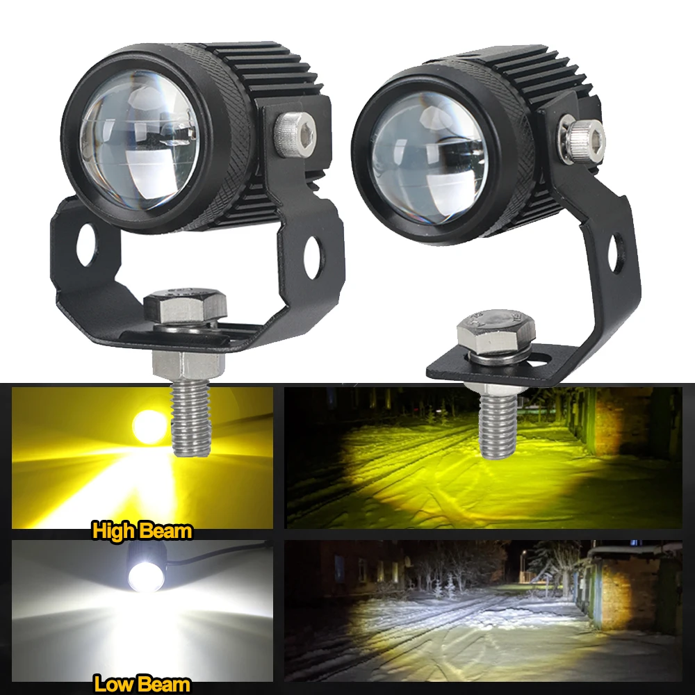 For Motorcycle,SUV, ATV, Truck, Bicycle, Yacht 30W Led Spotlight Headlight White Yellow Working Light with Hi/Lo Beam Fog Light