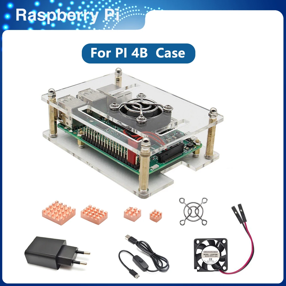 

Акриловый чехол ITINIT R5 Raspberry Pi 4B, прозрачный корпус Raspberry Pi 4B + охлаждающий вентилятор для Raspberry Pi 4, Модель B