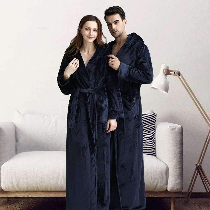

capuz extra longo grosso flanela banho robe luxo peignoir quente roupo de banho dos homens do casamento da dama de honra roupes