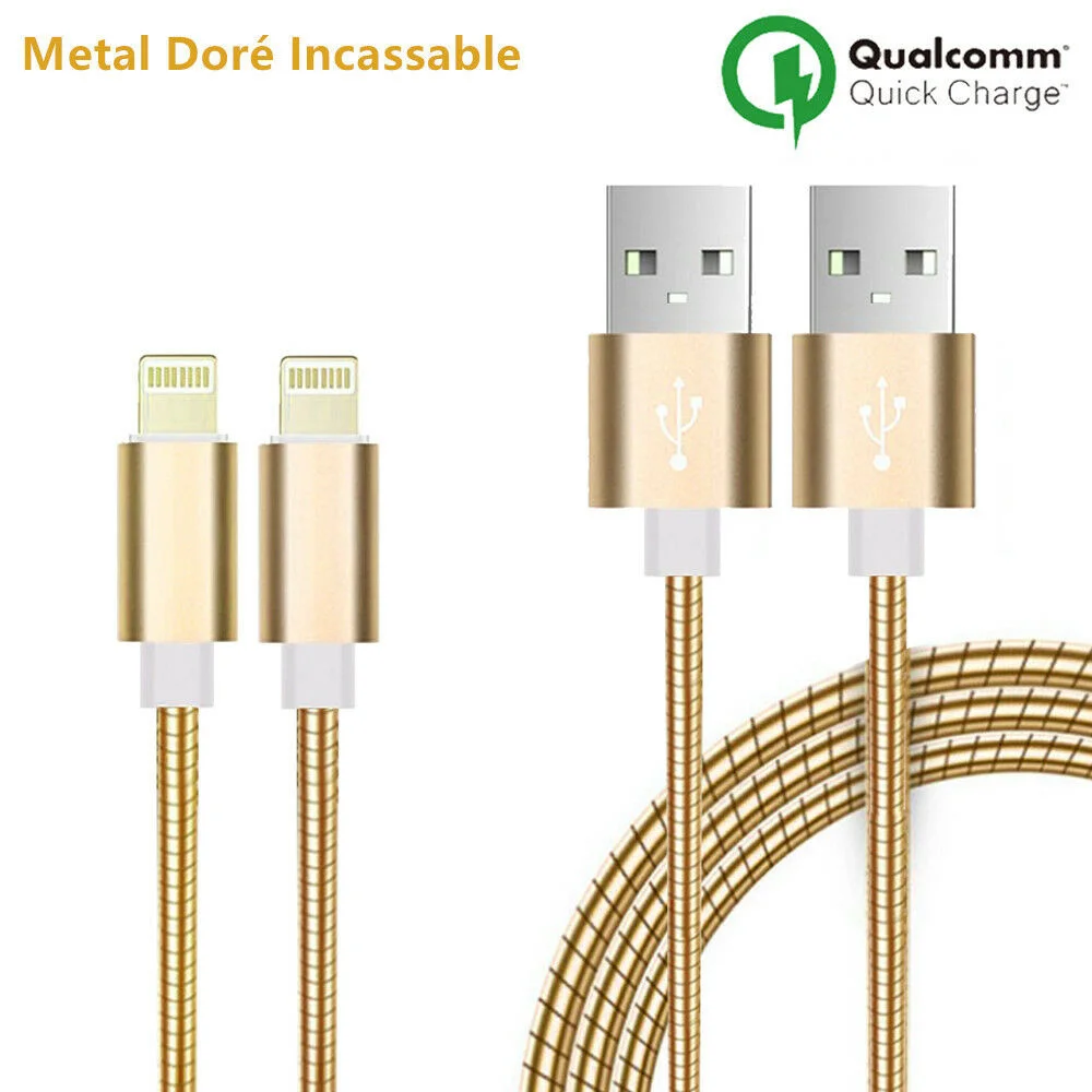 

LOT-2 REINFORCED METAL USB CABLE CHARGER FOR IPHONE X XR XS 8 7 6 5 SE PLUS