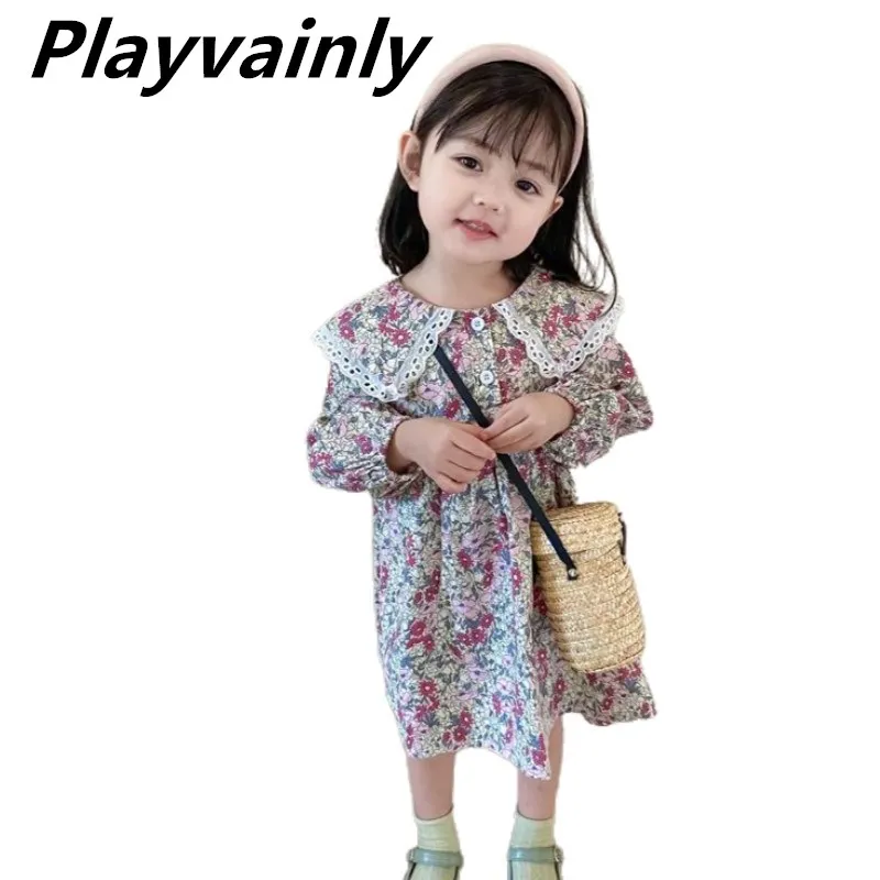 

Wholesale Autumn New Girl Dresses Korean Style Big Collar Floral Cotton Long Sleeve Princess Dress for Girls Kid Clothes E20672