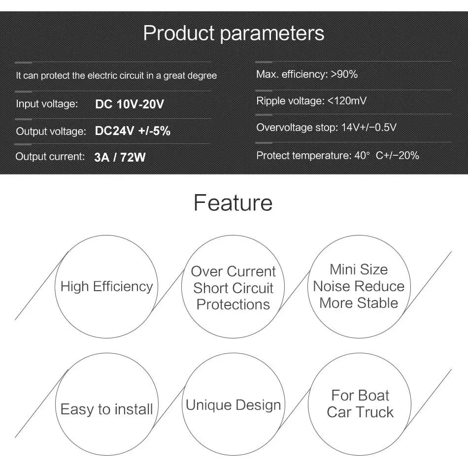 Авто AC/DC 12V DC/DC 24V повышающий преобразователь Регулятор Мощность Инвертор адаптер 9 V-20 V Вход для автомобиля Лодка Грузовик Ван задний ход