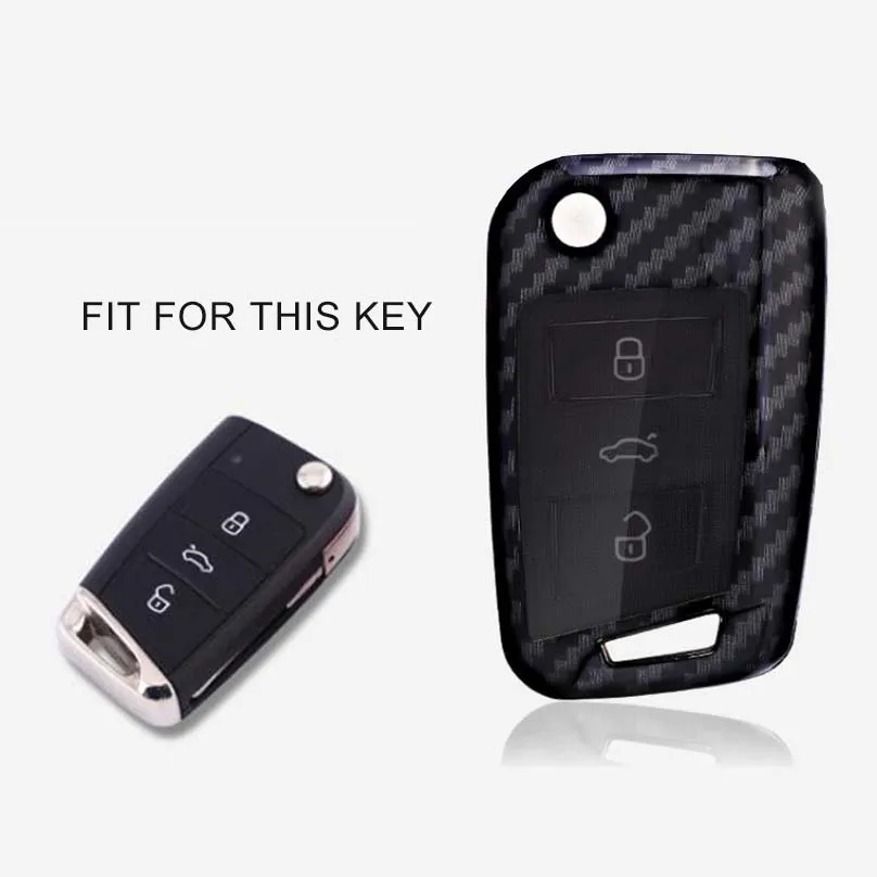 1Pc Carbon Fiber Look Car Key Chain Case fob Cover Shell For Skoda Octavia A5 Fabia Volkswagen Polo Golf Passat Ibiza Leon | Автомобили и