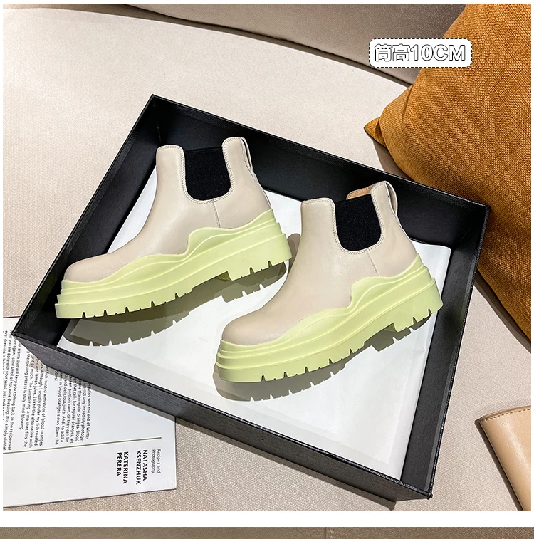 

Thick soles raised Martin boot lady summer 2021 new British style avocado green thin medium pipe chimney ankle boot lady