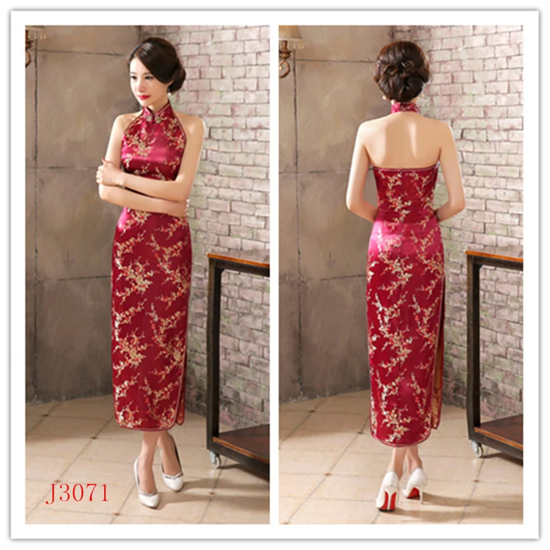 Color5 Женское сексуальное китайское традиционное Cheongsam Дракон и Феникс цветочное Qipao атласное платье на бретелях женское свадебное элегантное платье Ципао с разрезом - Цвет: Color5