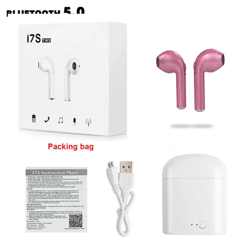 i7s Rose gold RGLM i7s TWS Мини Bluetooth Беспроводные наушники i9s TWS наушники с зарядной коробкой спортивные гарнитуры для всех мобильных телефонов - Цвет: i7s Rose gold