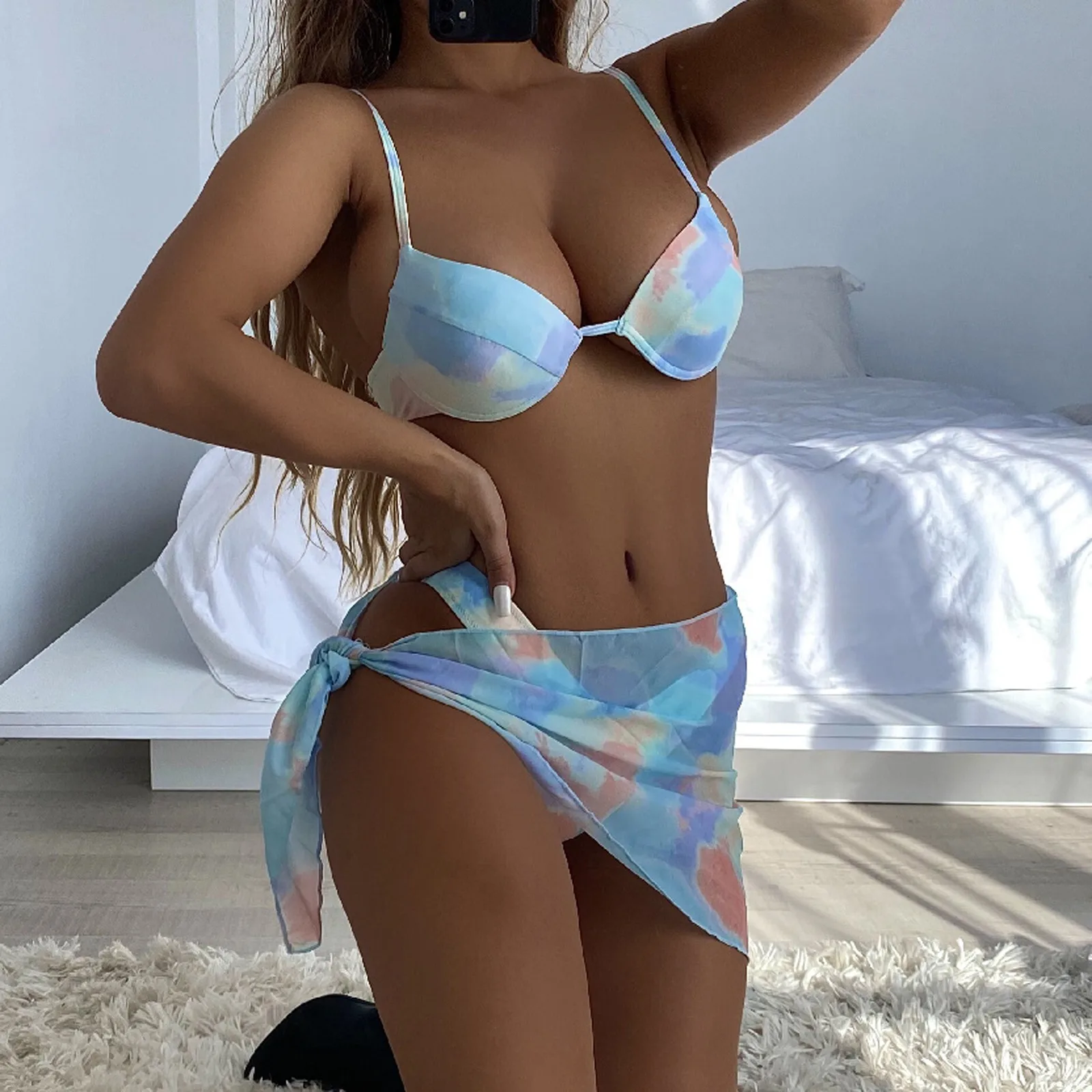 

2021 split swimsuit Women Two-Piece Tie-dye Hardcover Push-Up Padded Bra Bikini Swimwear Beachwear maillot de bain femme E2