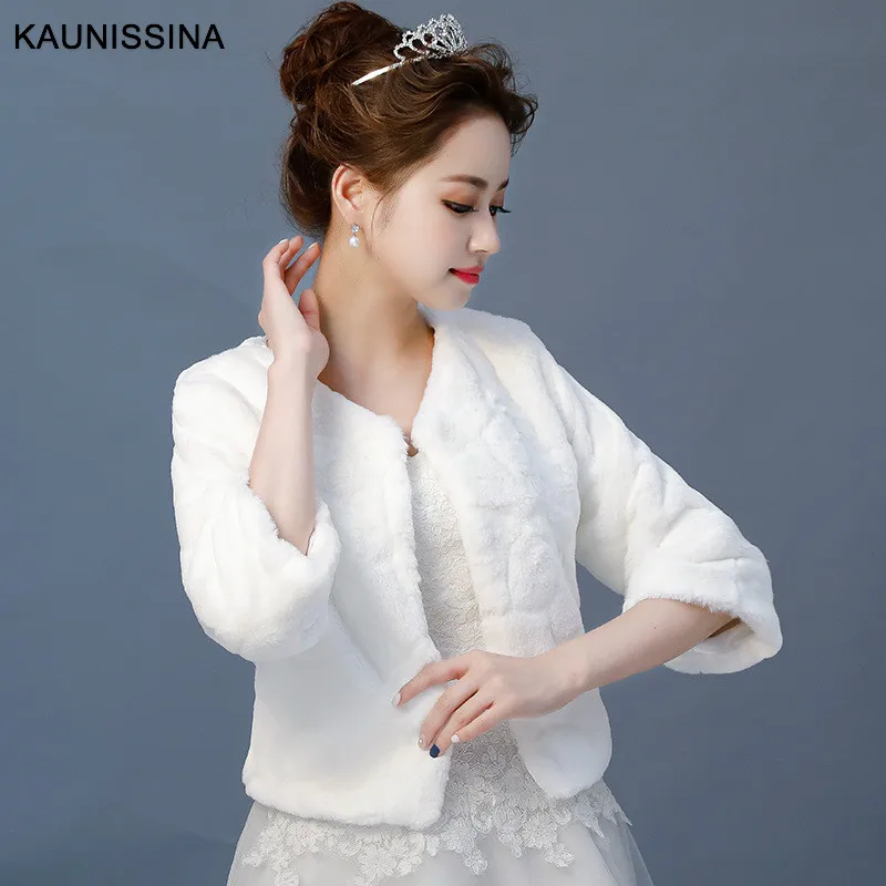 KAUNISSINA женское белое зимнее теплое свадебное болеро из искусственного меха