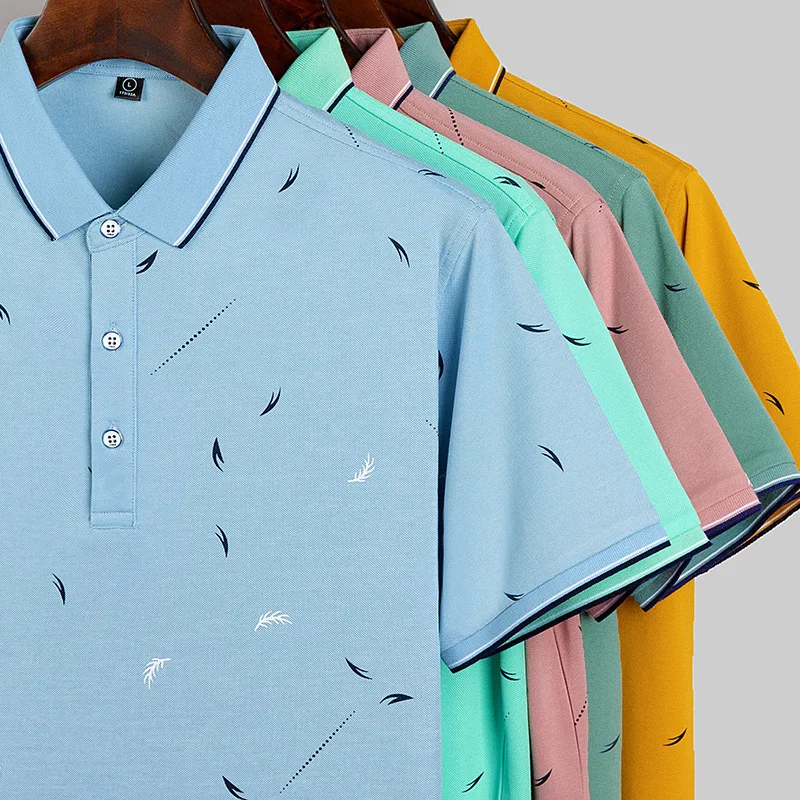 Мужская Повседневная рубашка поло из хлопка с коротким рукавом и принтом перьев