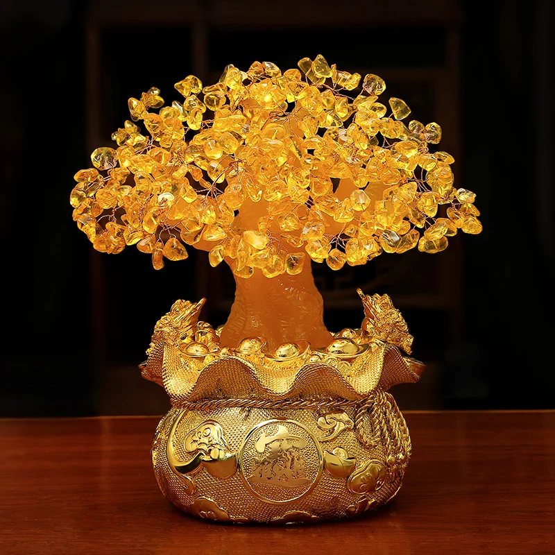 

EUROPEAN-STYLE YELLOW CRYSTAL LUCKY TREE DECORATION MADE A FORTUNE TREE CASH COW HOME DECORATIONS OPENING GIFTS