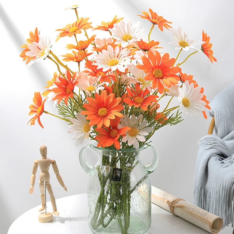 

5 Heads Fake Daisy Artificial Flower Silk Fake Flower Chamomile Home Office Party Wedding Decoration 53cm