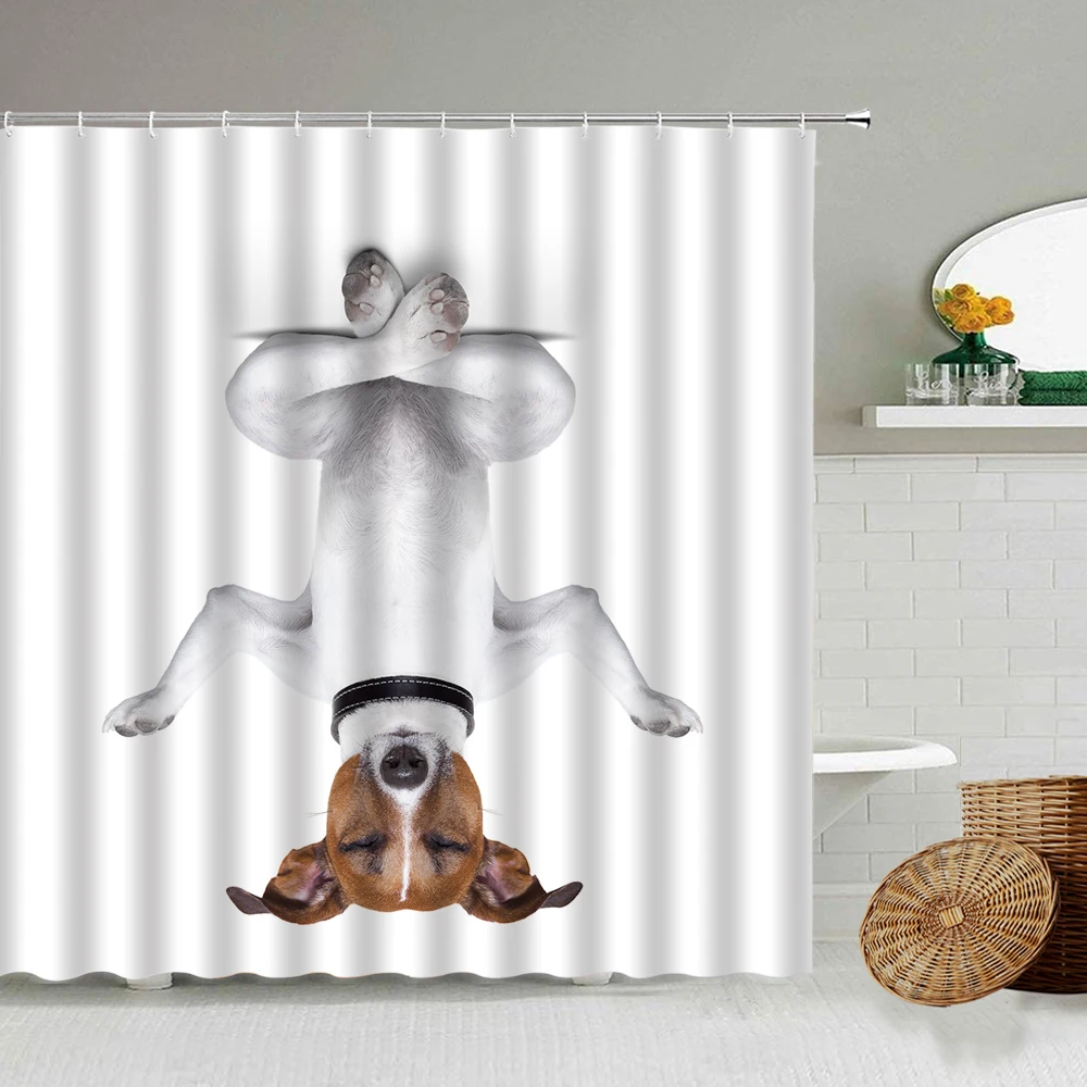 

Funny Birthday Dog Shower Curtain Cute Pet Theme Individuality Creativity Bathroom Decoration Waterproof Polyester Curtains