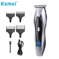 kemei lcd electric hair clipper for men usb rechargeable electric beard trimmer barber hair cutting machine 2 speed adjustment